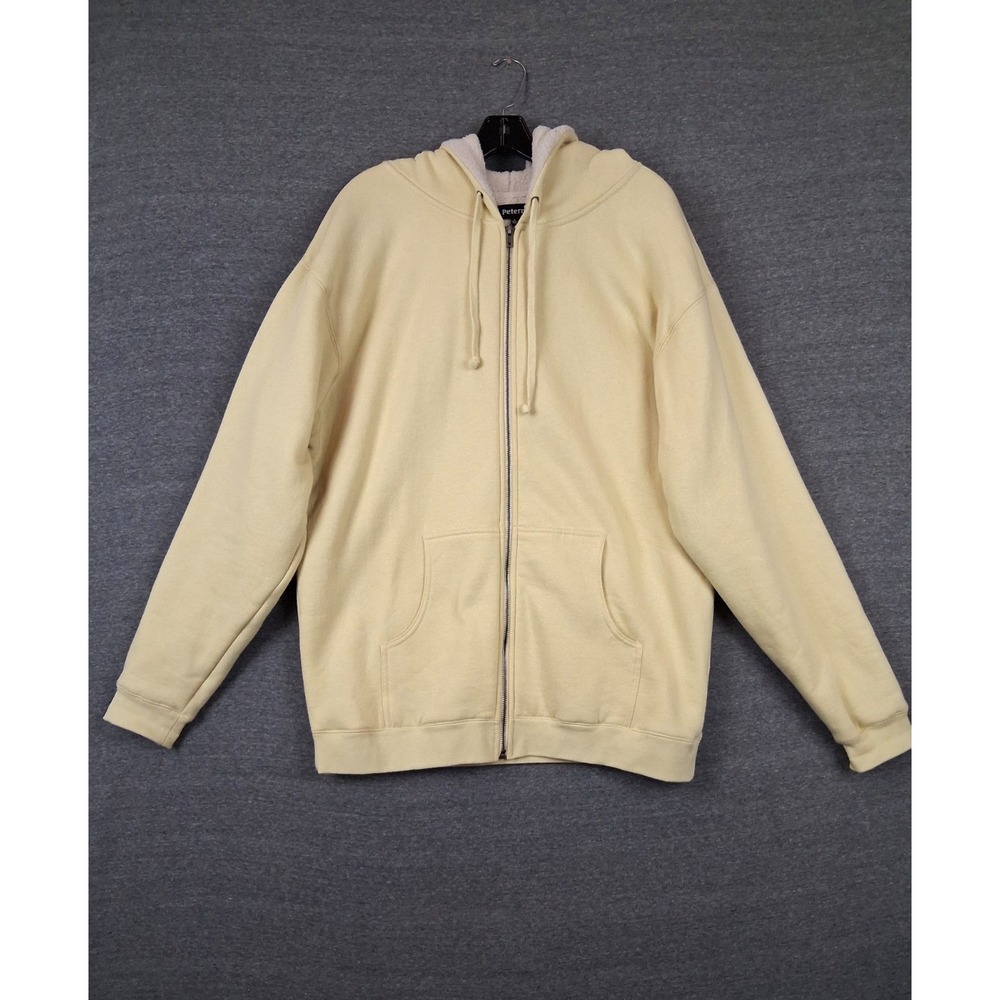 J Peterman Mens Jacket L Butter Yellow Fleece Lined Full Zip Hoodie Coastal Prep